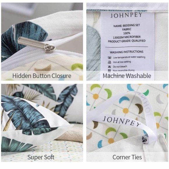 Duvet Cover Queen Set Luxury Microfiber Tropical 90x 90” Cover 2-Pillow Shams - Picture 4 of 9